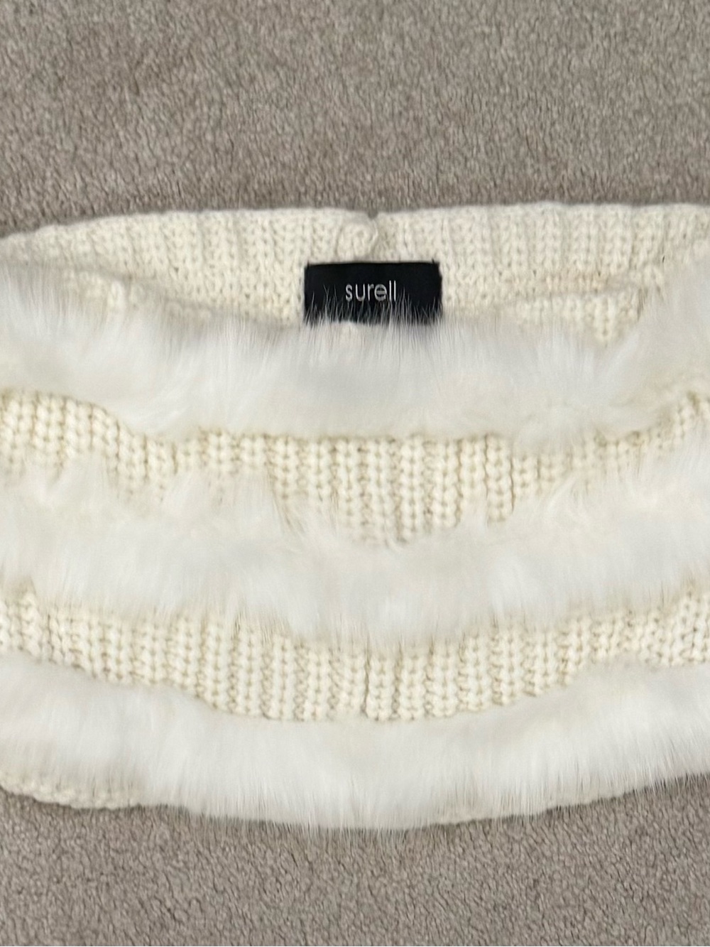 Surell Ivory Knit Scarf with Faux Fur Trim